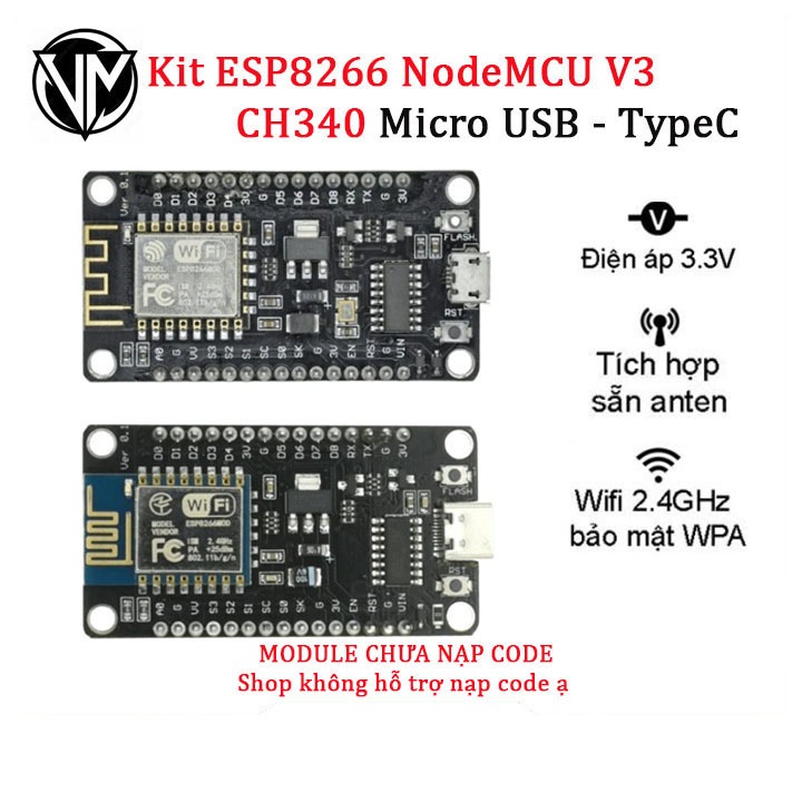 Module NodeMcu Lua WIFI V3 ESP8266 CH340 - CHƯA NẠP CODE