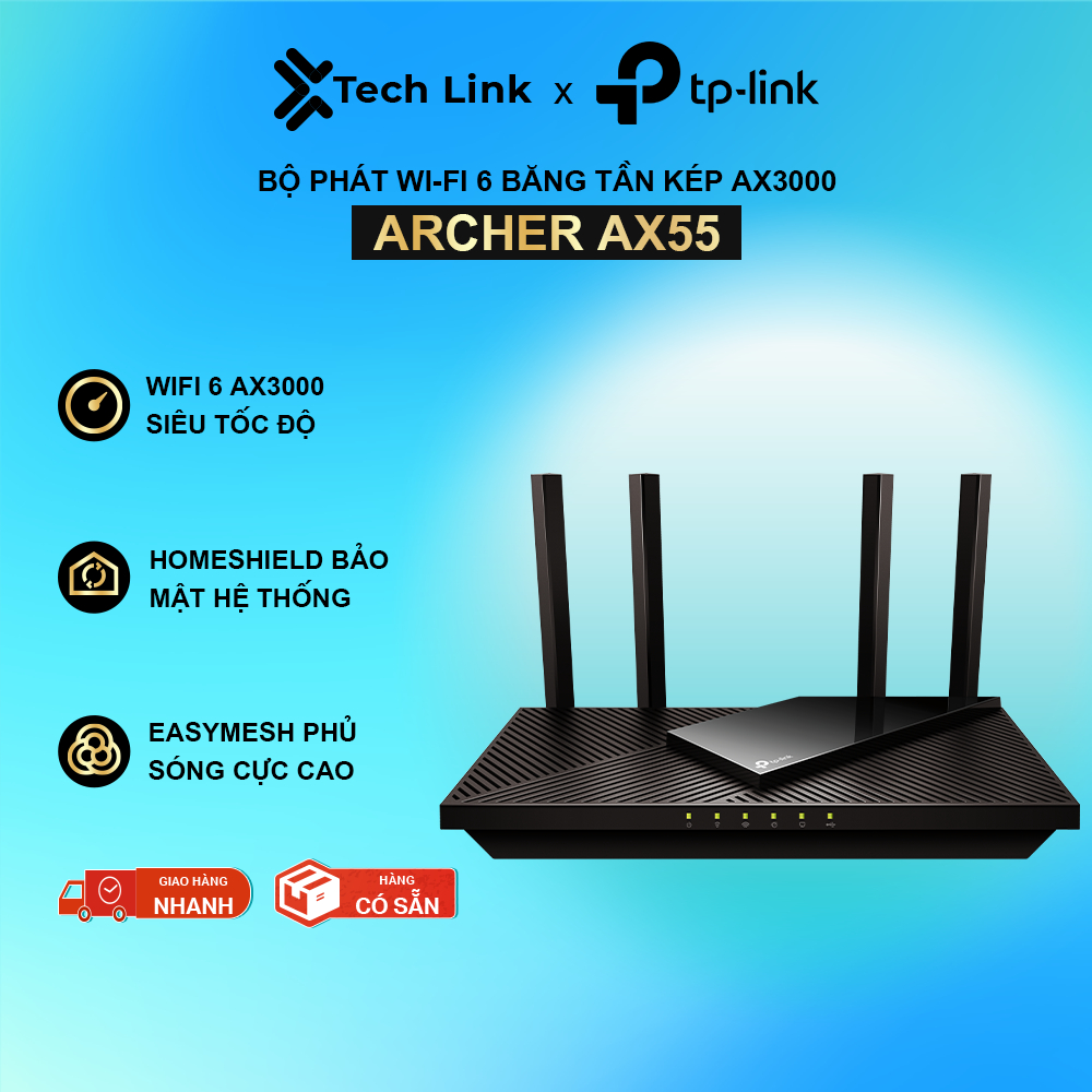 [Hỏa Tốc] Bộ Phát Wifi TP-Link Archer AX55 / Archer AX55 Pro Chuẩn Wifi 6 AX3000, Tốc độ 3000Mbps