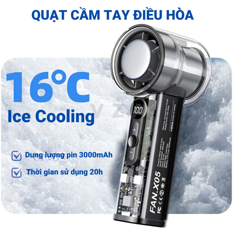 Quạt cầm tay mini có dây đeo Tốc độ gió 100~200 quạt bán chạy tích hợp pin, màn hình LED