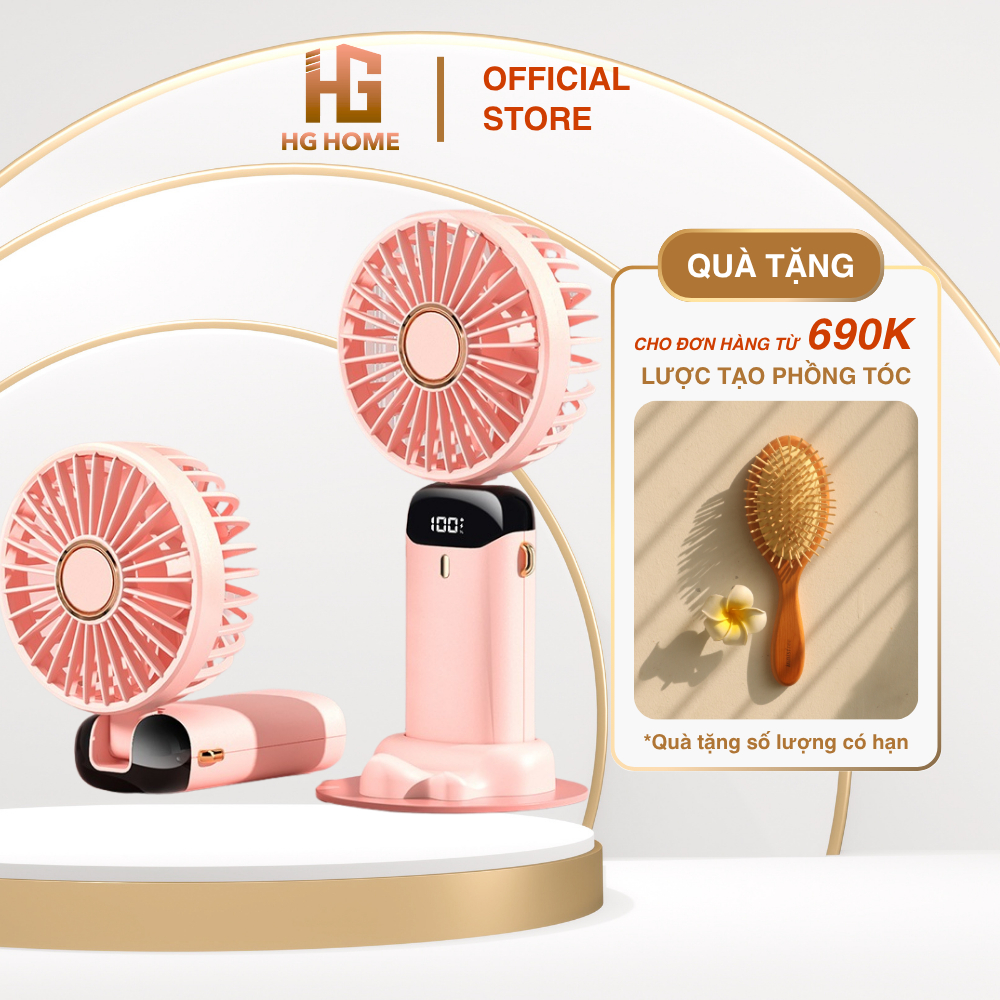 [HÀNG TỐT] Quạt Cầm Tay Mini HGHOME Tích Điện ,Pin Sạc 10.000mAh,5 Tốc Độ Gió Có Dây Đeo Cổ