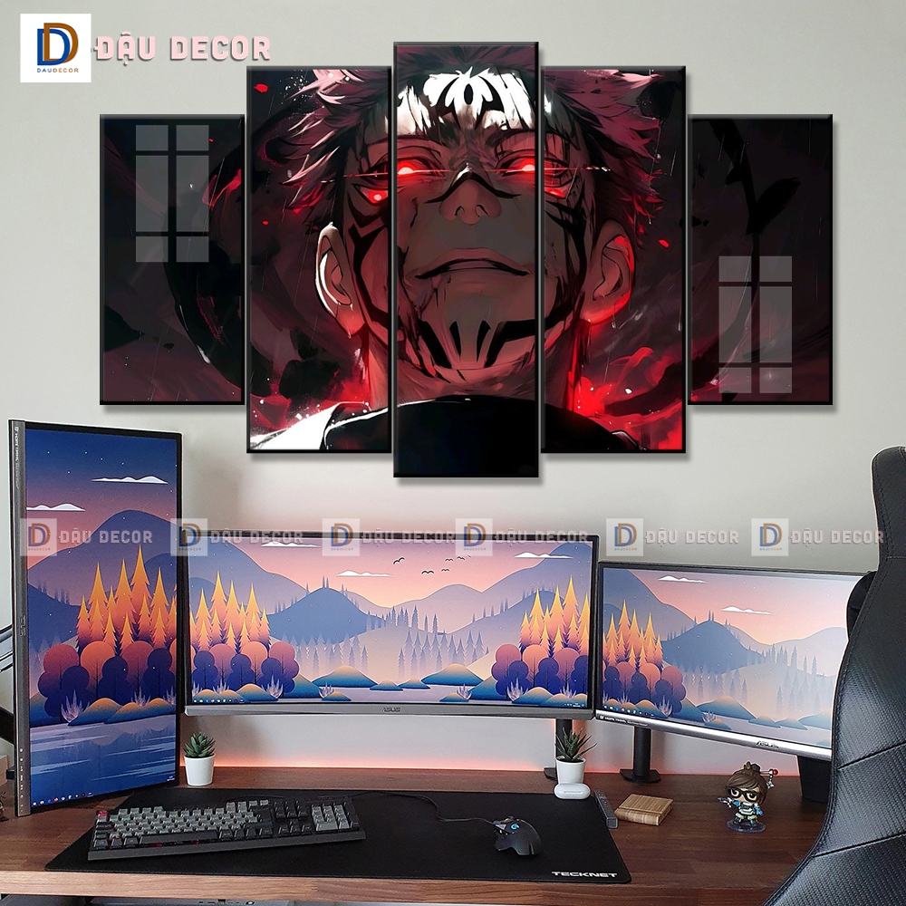 Tranh dán tường tráng gương ANIME Jujutsu Kaisen.Tranh có hiệu ứng Neon đẹp.Decor quán gaming.