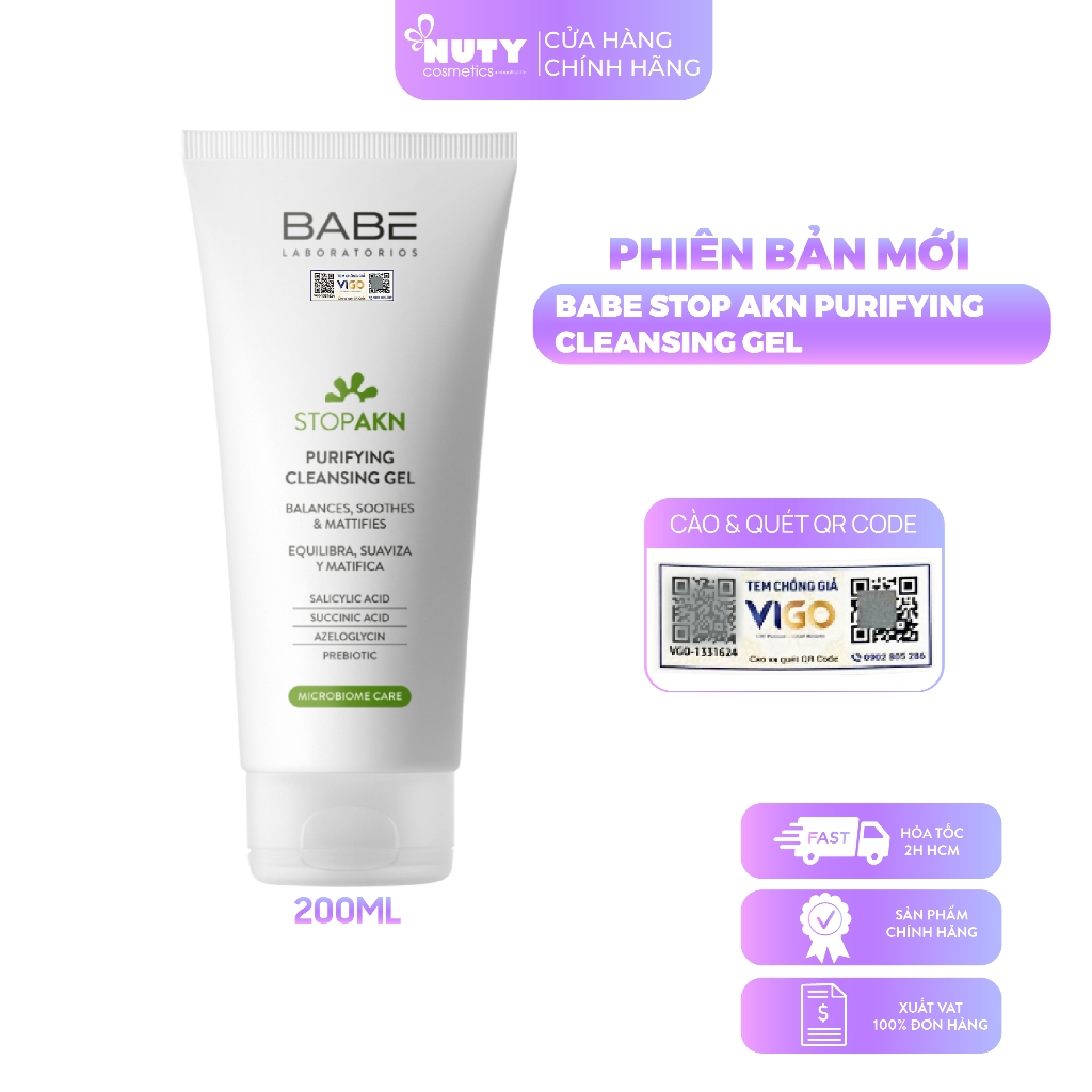 [HÀNG CÓ SẴN] Gel Rửa Mặt Dịu Nhẹ Babe Stop AKN Purifying Cleansing Gel (200ml)