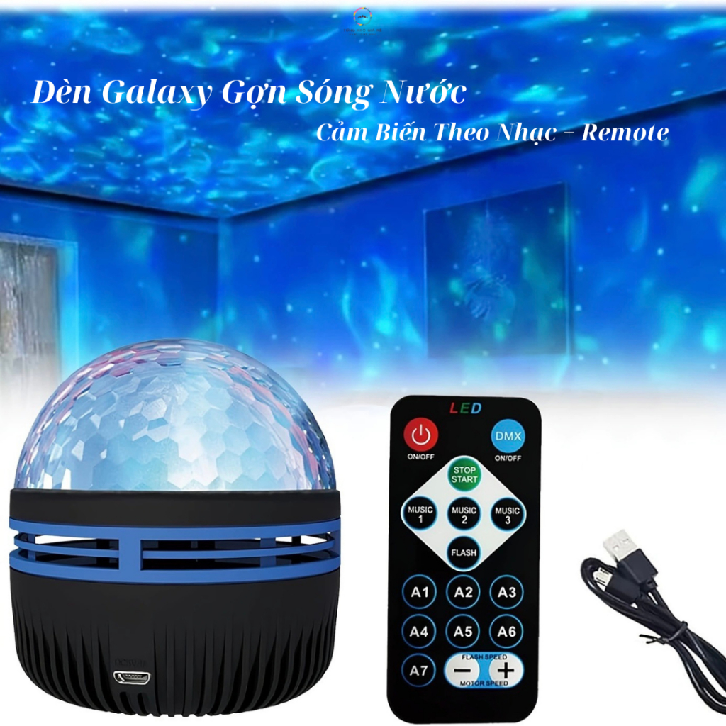 Đèn GALAXY Gợn Sóng Nước LED Q6 Cảm Biến Theo Nhạc, Đèn Cực Quang Decor Có Điều Khiển