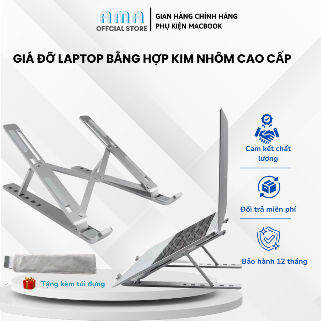 Giá đỡ Laptop hợp kim Nhôm cao cấp - Dễ gấp gọn, Điều chỉnh độ cao - Phù hợp cho Laptop, Macbook, iPad.