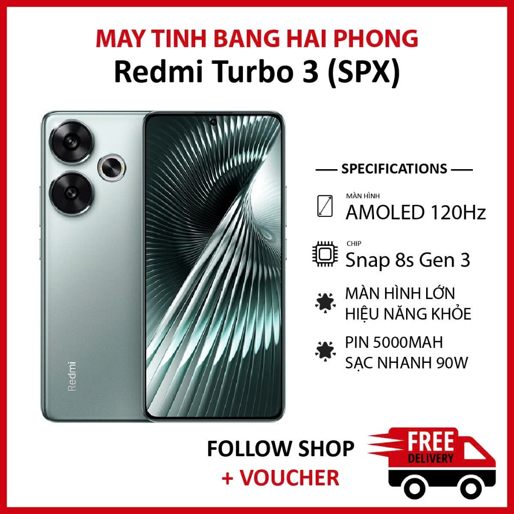 Điện thoại Xiaomi Redmi Turbo 3 (SPX) RAM 12/256GB chip Snapdragon 8s Gen 3 camera 50MP dung lượng pin 5000 mAh