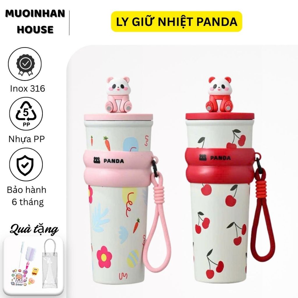 Ly giữ nhiệt Panda 700ml, ly giữ nhiệt cao cấp có ống hút chất liệu inox 304 giữ nhiệt 8- 12 tiếng
