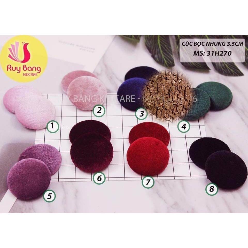 (Set 12cái) Cúc bọc nhung hình tròn, cốt inbox không gỉ, cúc làm ghim cài áo hàn quốc