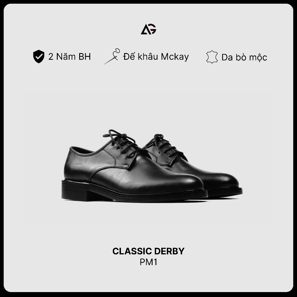 Giày Da Nam Công Sở Cao Cấp Da Bò Nhập Khẩu Handmade Derby August AGPM1 Chính Hãng Bảo Hành 24 Tháng