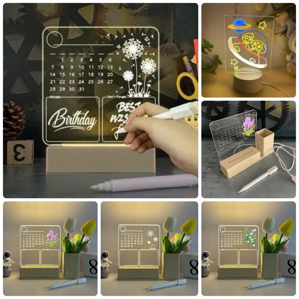 Đèn led Bảng Ghi Chú usb Để Bàn KÈM BÚT viết Dạ Quang decor bàn học bàn làm việc phòng ngủ, quà tặng sinh nhật người yêu