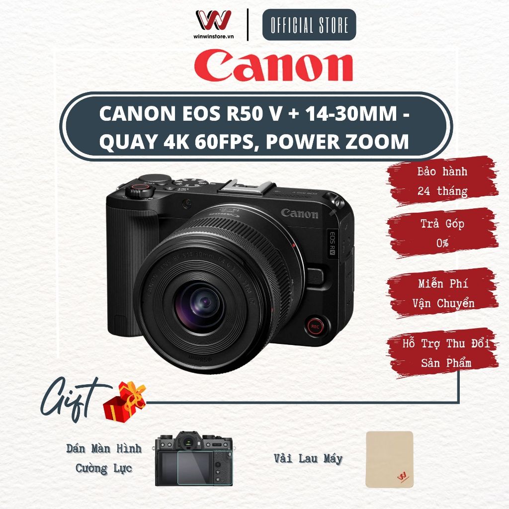 Combo Máy ảnh Canon EOS R50 V + 14-30mm l R 50v / R50v - Quay 4K 60fps, Power Zoom, Dual Pixel AF - Hàng Chính Hãng