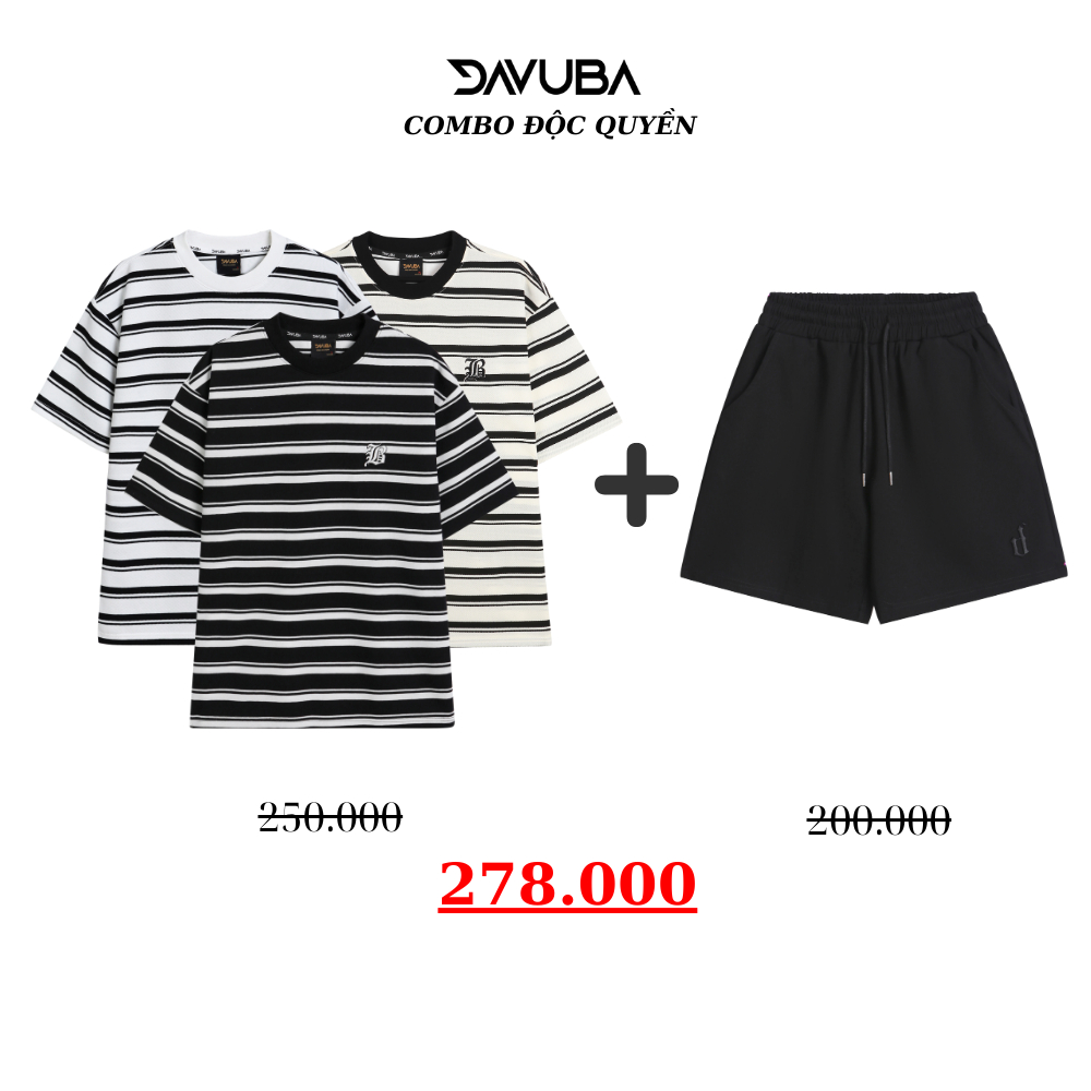 [Combo độc quyền DAVUBA] Áo thun trơn kẻ sọc Dream + quần short D CB27