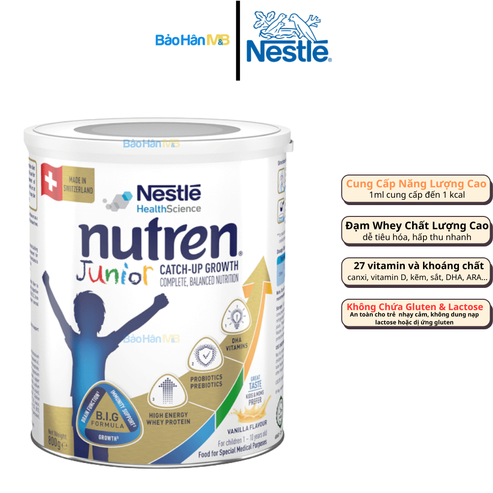 Sữa Nutren Junior Nhập Khẩu Thuỵ Sỹ Lon 400g và 800g - Dành cho trẻ Từ 1-10 Tuổi [ Date Luôn Mới ]