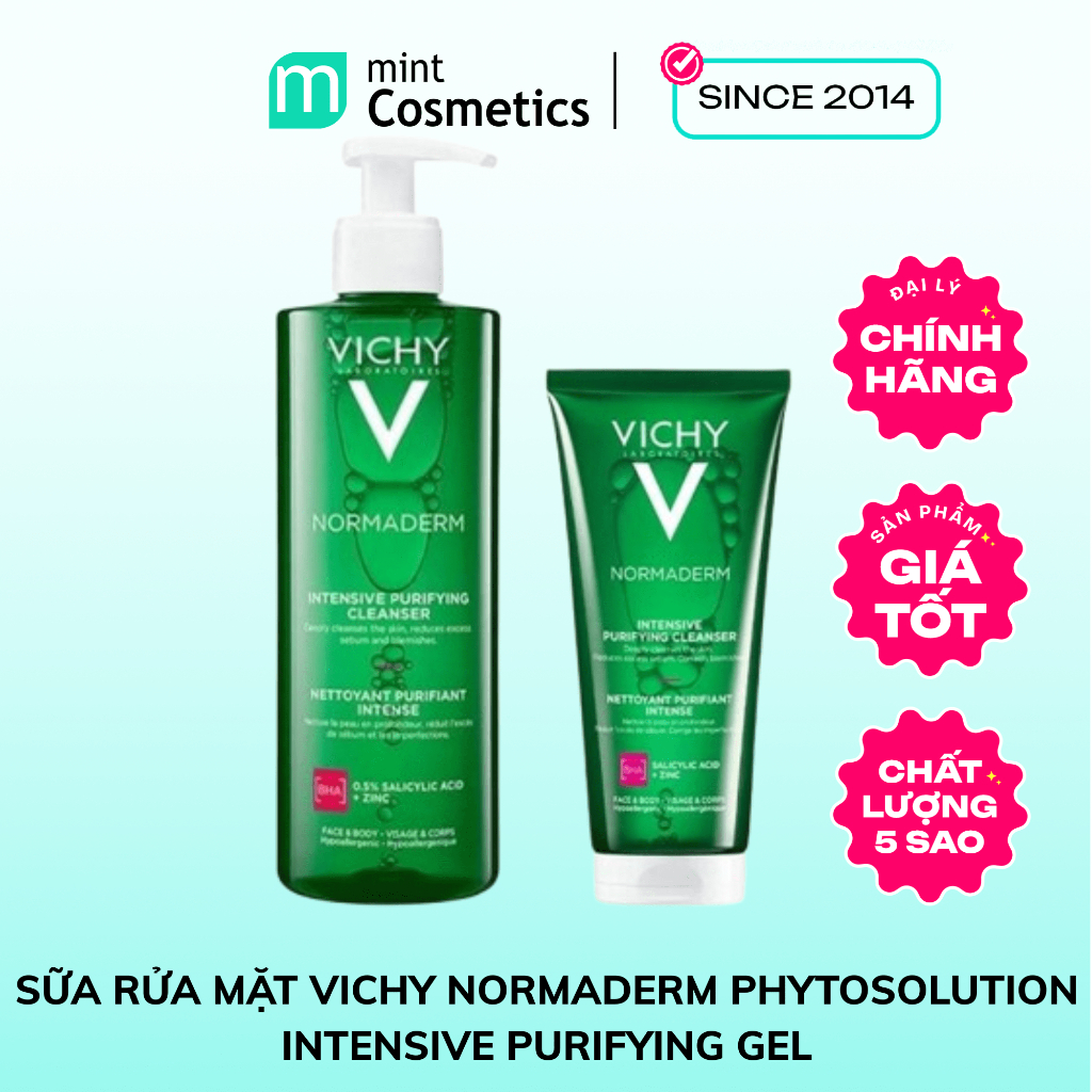 Sữa rửa mặt dạng gel làm sạch sâu giảm bã nhờn Vichy Normaderm Phytosolution