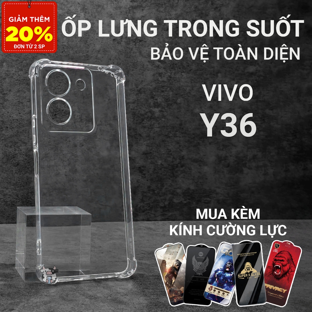 Ốp lưng Vivo Y36 Cowcase trơn trong suốt | Ốp điện thoại Vivo dẻo bảo vệ camera đt toàn diện