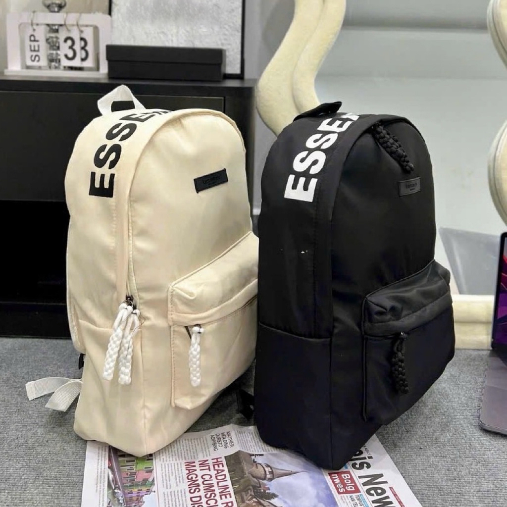 Balo nam nữ Essentials vải dù thêu logo cao su phối in chữ viền nắp basic BL58P