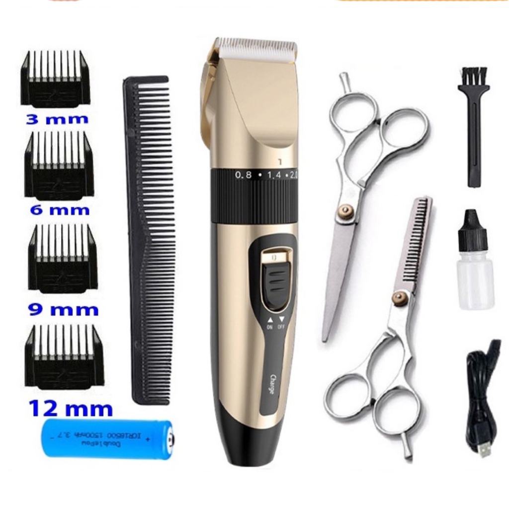 Tông đơ cắt tóc ,Tông Đơ Cắt Tóc CG - Đầu Sạc USB - Tặng 2 Kéo Kèm 9 Phụ Kiện - Tông Đơ Gia Đình Mới Nhất