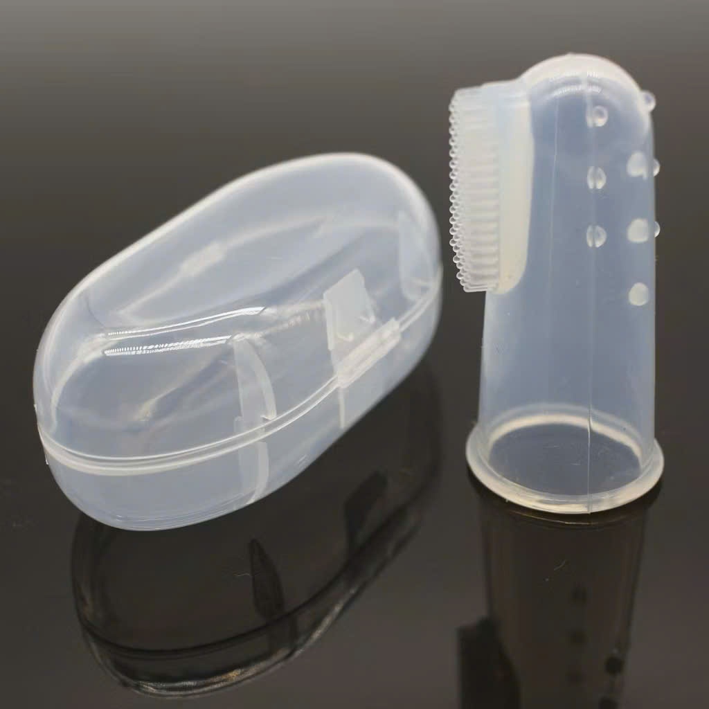 Rơ lưỡi XỎ NGÓN silicon, bàn chải đánh răng cho bé, có hộp đựng giữ vệ sinh