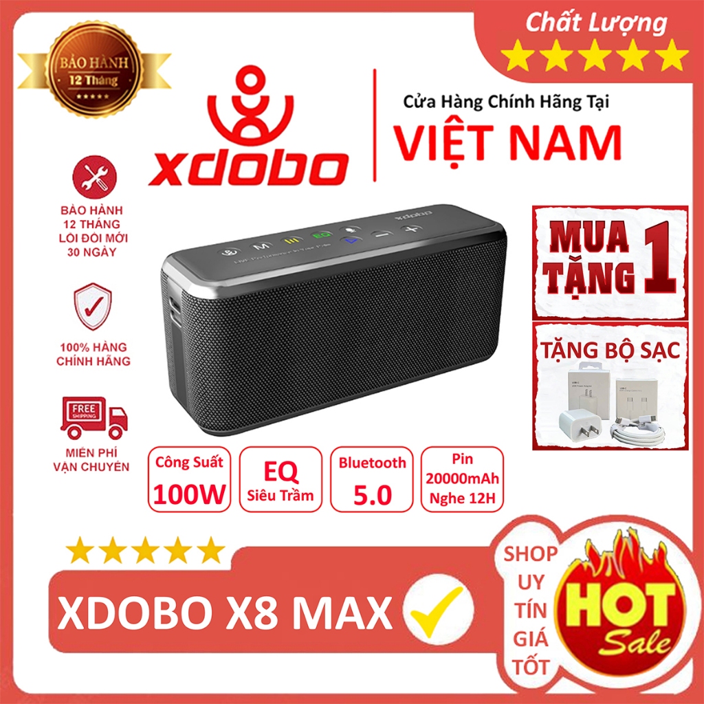 [TẶNG BỘ SẠC] Loa bluetooth Xdobo X8 Max 100W, Pin khủng 20000mah, hỗ trợ thẻ TF/USB sạc điện thoại