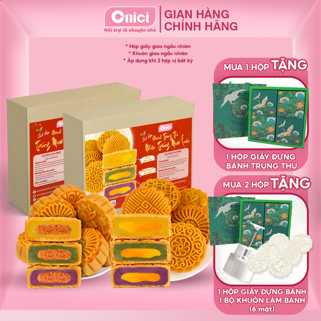 Set làm bánh trung thu nhân trứng muối 3 vị matcha, đậu xanh, khoai môn ONICI thành phẩm 6 bánh