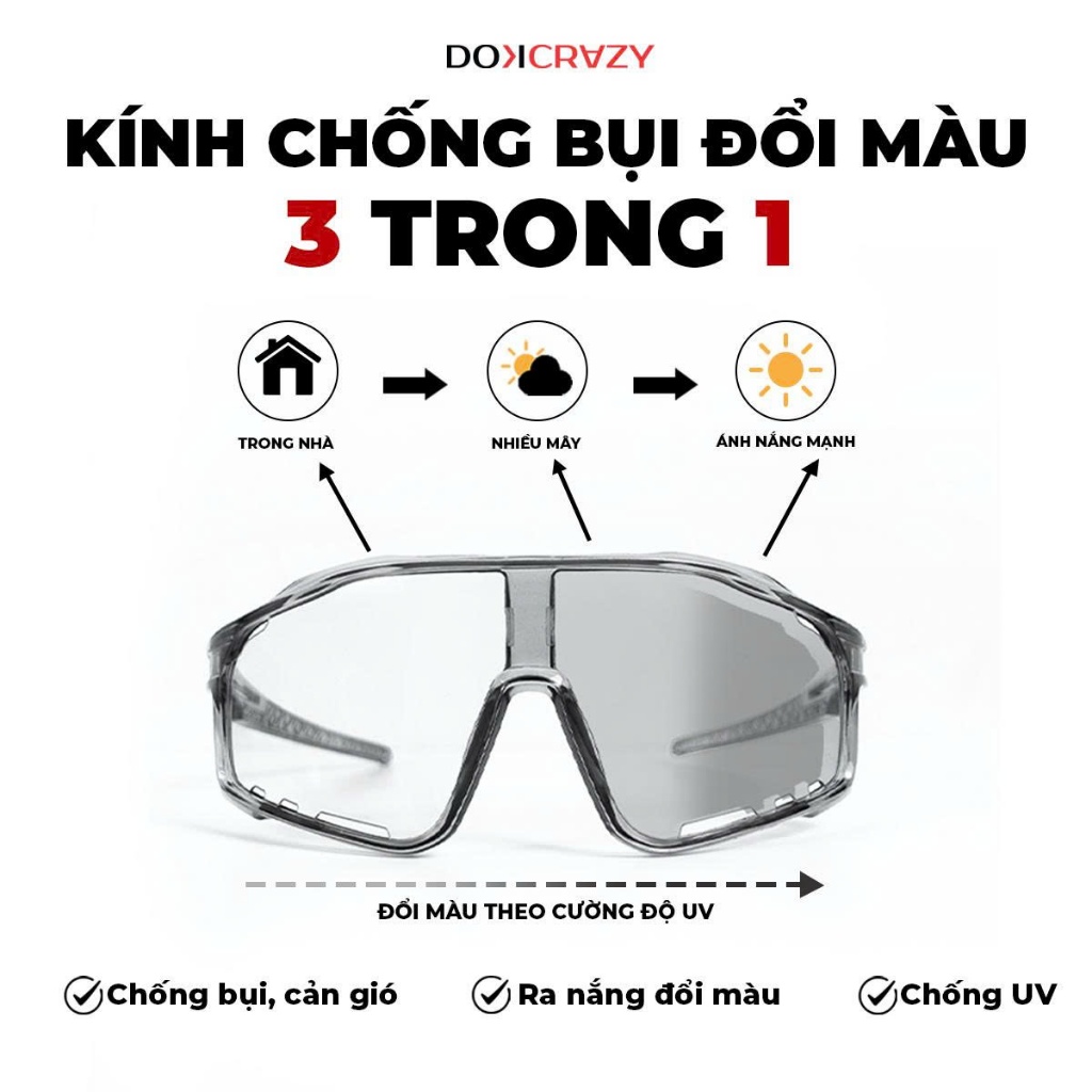 KÍNH ĐỔI MÀU CHỐNG BỤI ĐI ĐƯỜNG, CẢN GIÓ DOKCRAZY BAN NGÀY, BAN ĐÊM CHO NGƯỜI ĐI XE MÁY, XE ĐẠP, THỂ THAO, CHỐNG UV400