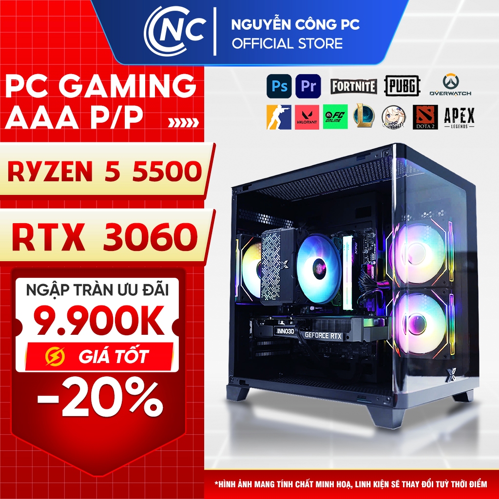 Bộ máy tính PC Gaming AAA tối ưu CPU AMD 6 nhân 12 luồng + RTX 5060 ram 16GB chiến game đồ họa cao - Bảo hành 36TH