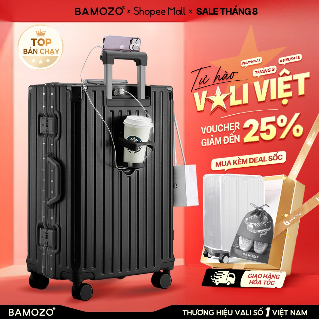 Vali Bamozo Khung Nhôm Size 20/24/28 Cao Cấp Bo 4 Góc Kim Loại Chống Va Đập_9066