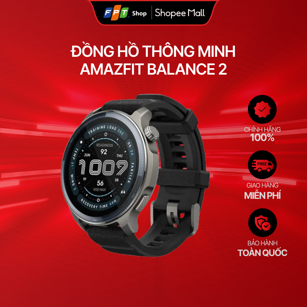 [Chỉ GN tận nơi] [Tặng kèm dây silicone màu đỏ cam] Đồng hồ thông minh Amazfit Balance 2, chống nước 10ATM
