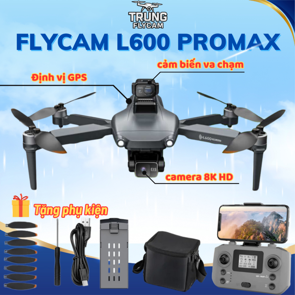Drone L600 Pro Max – Flycam chống rung 3 trục, cảm biến né vật cản, Camera 4K HD, Flaicam giá rẻ