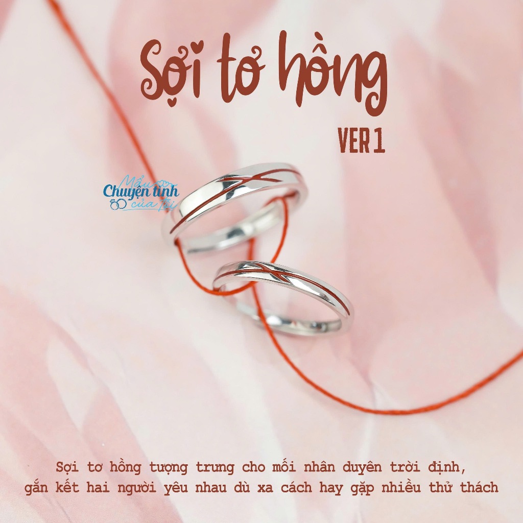 Nhẫn cặp Sợi tơ hồng (Ver 1) - bạc 925 nguyên khối - Tặng setbox quà tặng - Mẩu chuyện tình của tôi