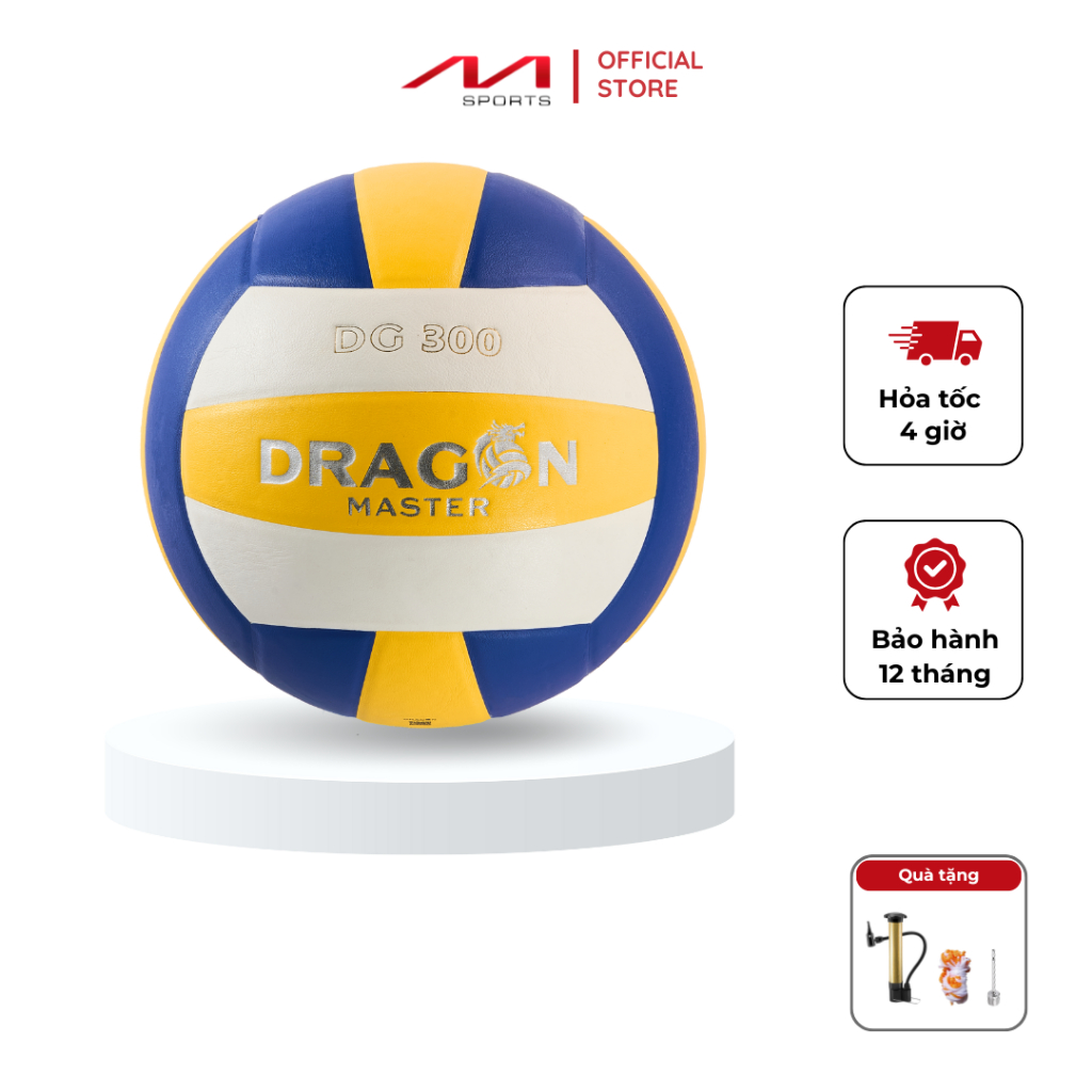 Banh bóng chuyền da chính hãng Dragon Master DG300 da PU cao cấp tập luyện chuyên nghiệp, Tặng bộ phụ kiện, Ship HT (1H)