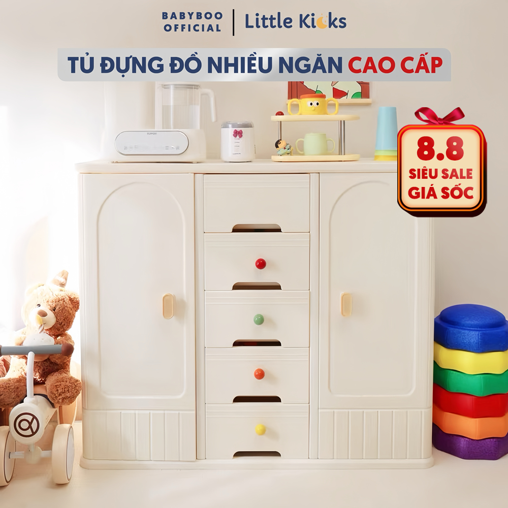 (Quà Tặng 4 món) Tủ Kệ Little Kicks Đựng Đồ Sơ Sinh Nhiều Ngăn Cao Cấp Cho Bé, Tủ Để Đồ Chơi Cho Bé Sơ Sinh