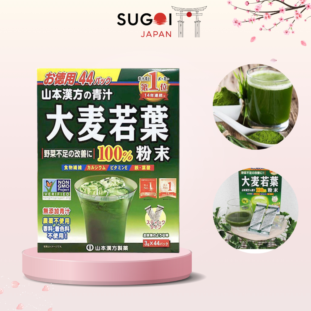 Bột Lúa Mạch Non Yamamoto Kanpo Nhật Bản 44 gói chiết xuất 100% từ lá lúa non giúp bổ sung vitamin, hỗ trợ sức khoẻ
