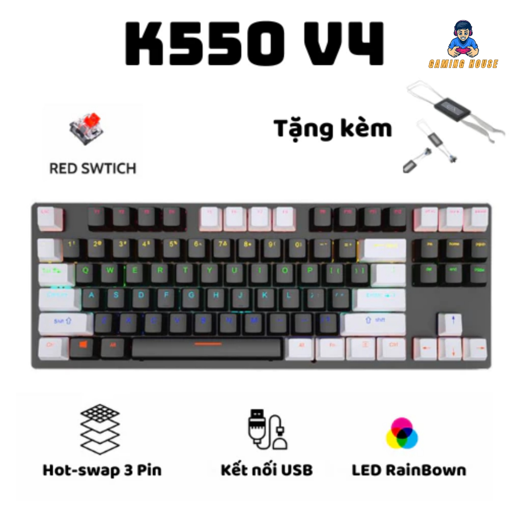 Bàn phím cơ Gaming K550 Ziyou V4 Red Switch - Có Hot-swap TKL 87 phím , LED Rainbow , chống nước