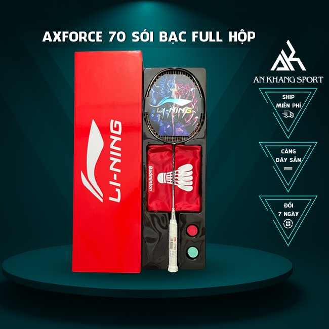 Vợt Cầu Lông Lining Axforce 70 Sói Bạc Full Hộp - Căng Sẵn 11kg, Max 13kg (Tặng Kèm 5 Phụ Kiện)