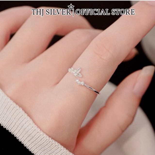 Nhẫn nữ THJ - Nhẫn hồ điệp freesize đánh đá Bling điệu đà chuẩn bạc ta- THU HUONG SILVER
