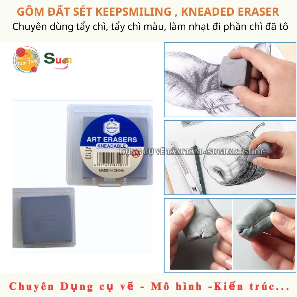 [Sugi Art Shop] Gôm Đất Sét Keep Smiling , Tẩy Đất Sét Dẻo, Nhào Nặn Dễ, Tẩy Chi Tiết Nhỏ – Gôm Tẩy Mỹ Thuật