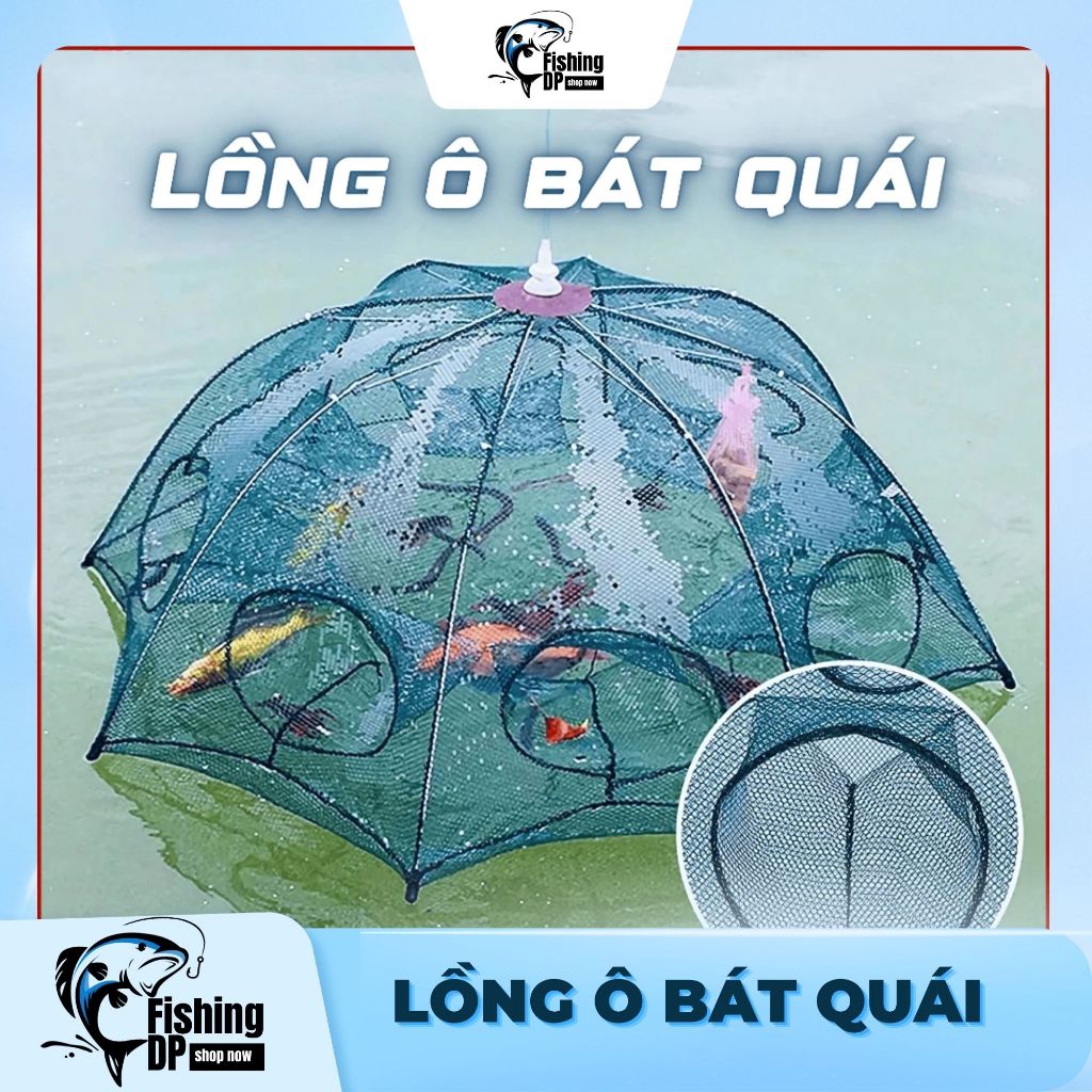Lồng Ô Bát Quái Bắt Cá, Lưới Bát Quái – Khung Thép Carbon + Nhựa ABS – Lưới Siêu Bền, Dễ Gấp Gọn