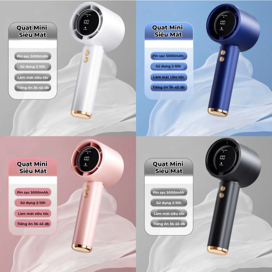 Quạt mini cầm tay M2 5000mAh có thể sạc gió mạnh 100 tốc độ turbo phản lực màn hình hiển thị pin
