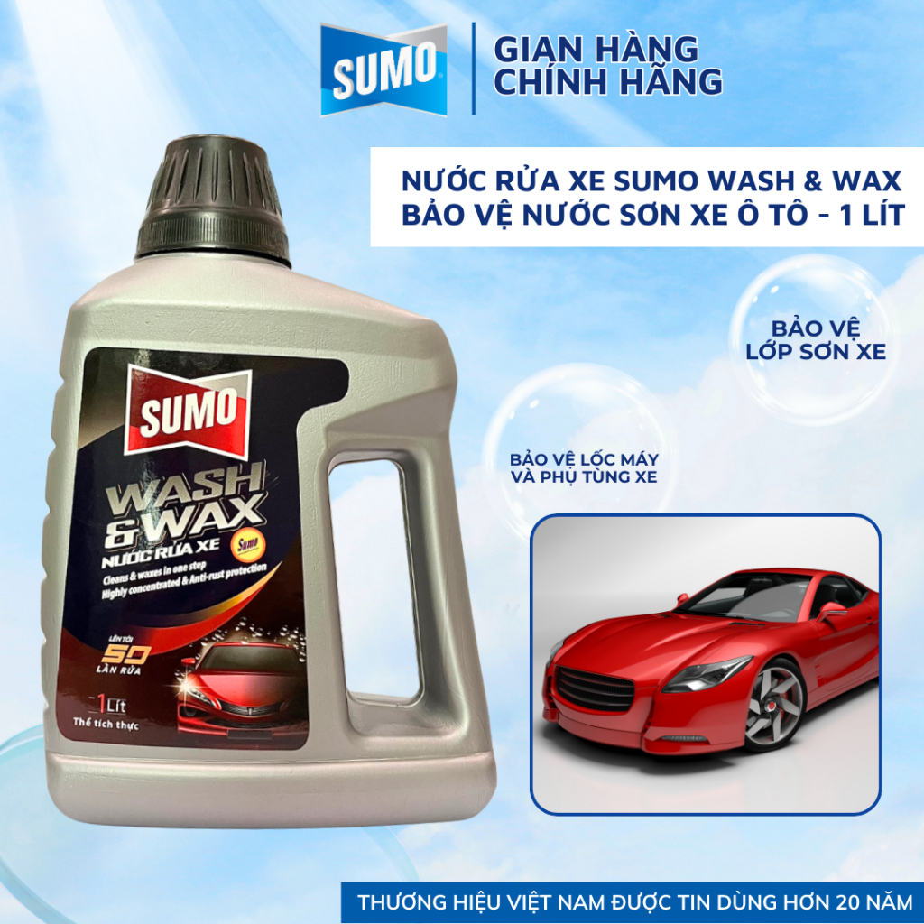 Nước Rửa Xe Sumo Wash & Wax 1 Lít XÁM Mới Nước Rửa Xe Bảo Vệ Nước Sơn Xe Rưa Xe Ô Tô