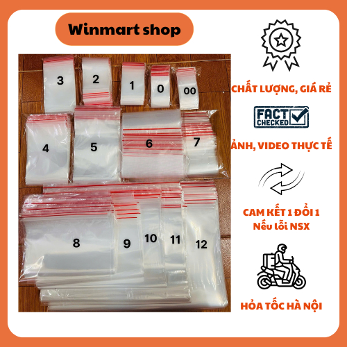 100g túi zip chỉ đỏ đựng phụ kiện to nhỏ, hàng hoá, linh kiện, thực phẩm winmart shop
