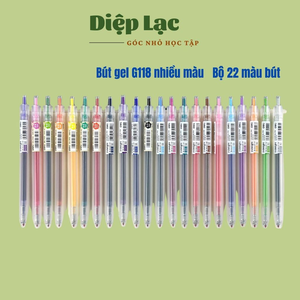 Bộ 24 màu/12 màu / 6 màu Bút gel nước viết trang trí G118 Deli 0.5mm viết trơn EG118 vpp Diệp Lạc