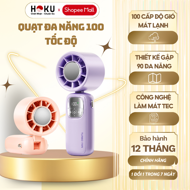 Quạt Cầm Tay 100 Cấp Độ HOKU Quạt Gấp Gọn Đa Năng, Tốc Độ Gió Siêu Mạnh Tích Hợp Pin 4000mah QMN06
