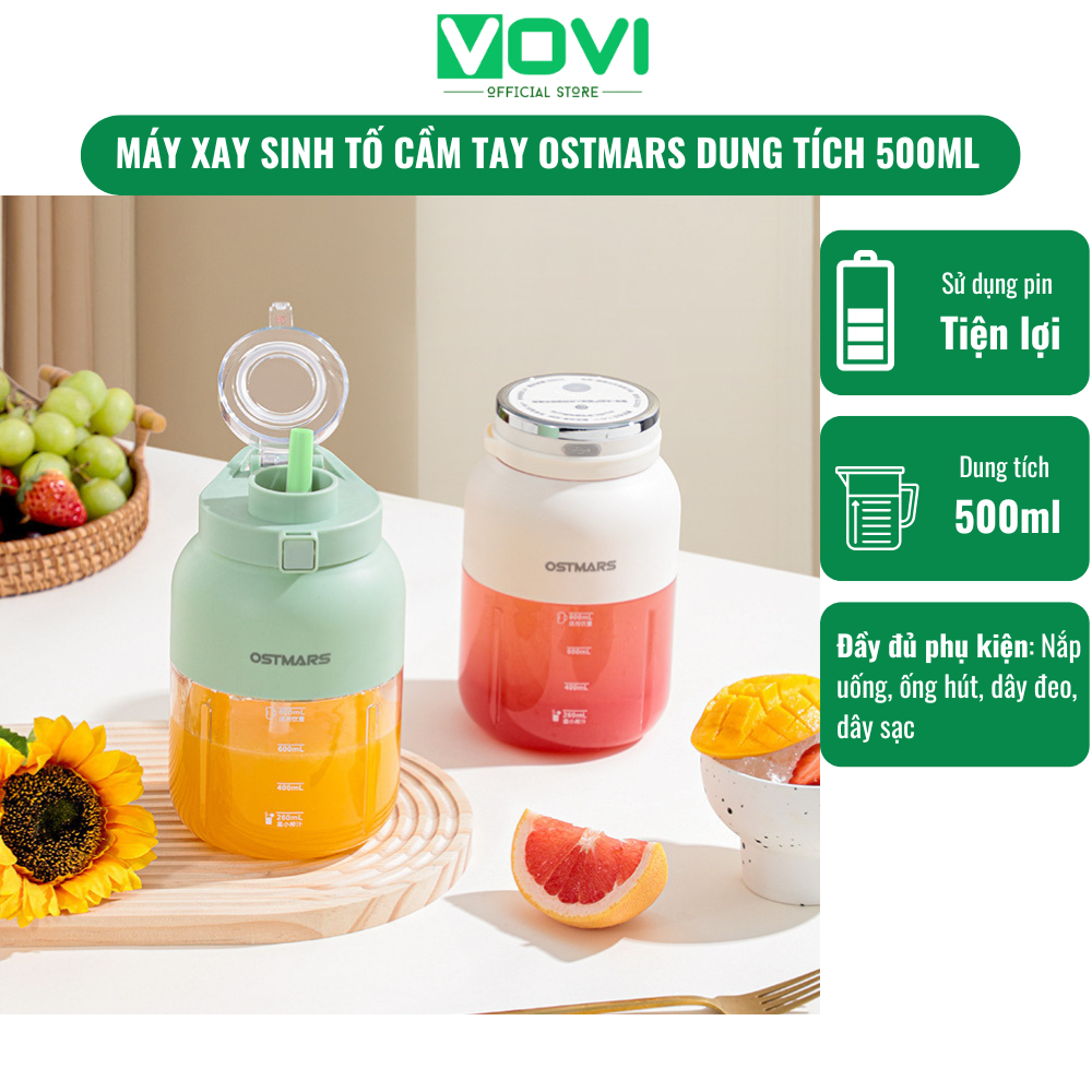 Máy Xay Sinh Tố Cầm Tay OSTMARS Dung tích 500ml Sạc Pin Tiện Lợi Mang Đi Đầy Đủ Phụ Kiện Đi Kèm