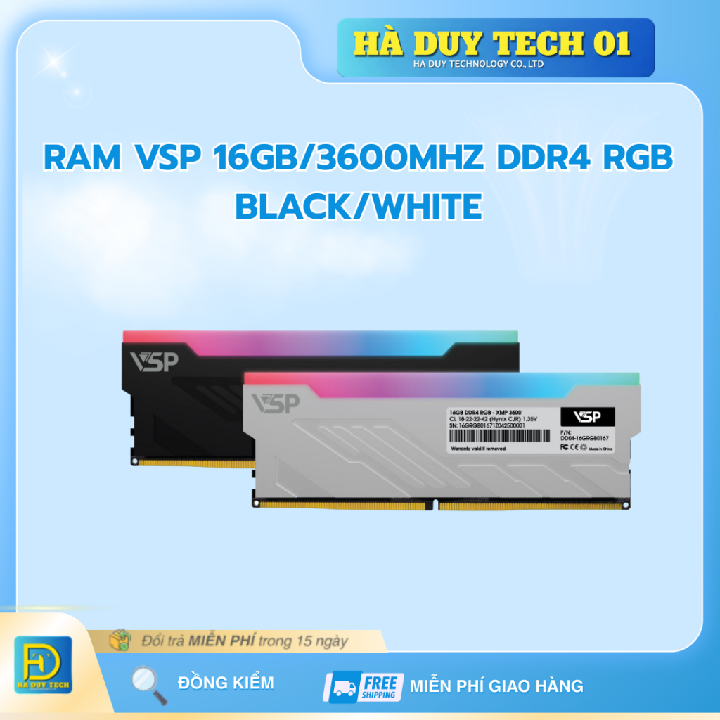 RAM VSP 16GB/3600Mhz DDR4 RGB BLACK/WHITE - Cam Kết Chính Hãng - Bh 36T - Ha Duy Tech