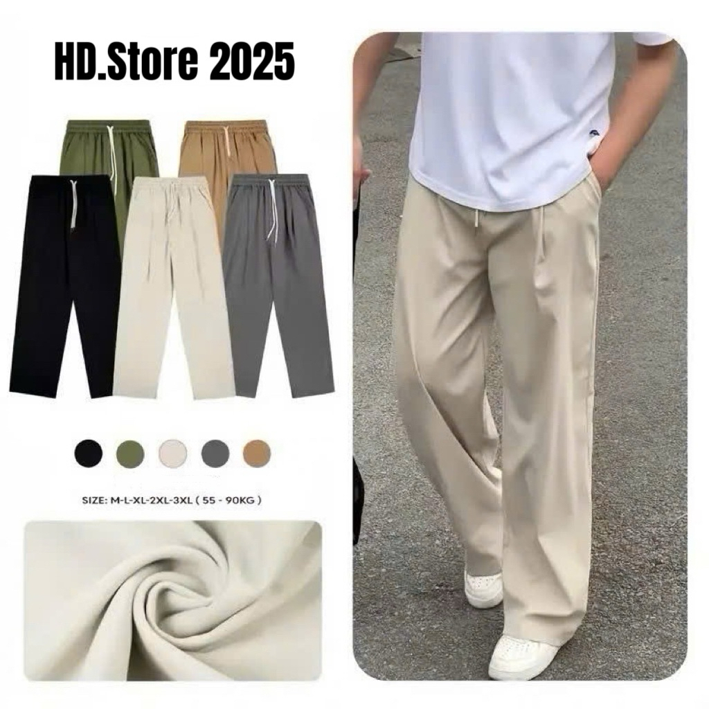 ( COMBO 2 QUẦN KAKI XẾP LY ) vải kaki dù mềm mịn thoáng mát,form ống suông tôn dáng,cạp chun thoải mái HD.Store 2025.