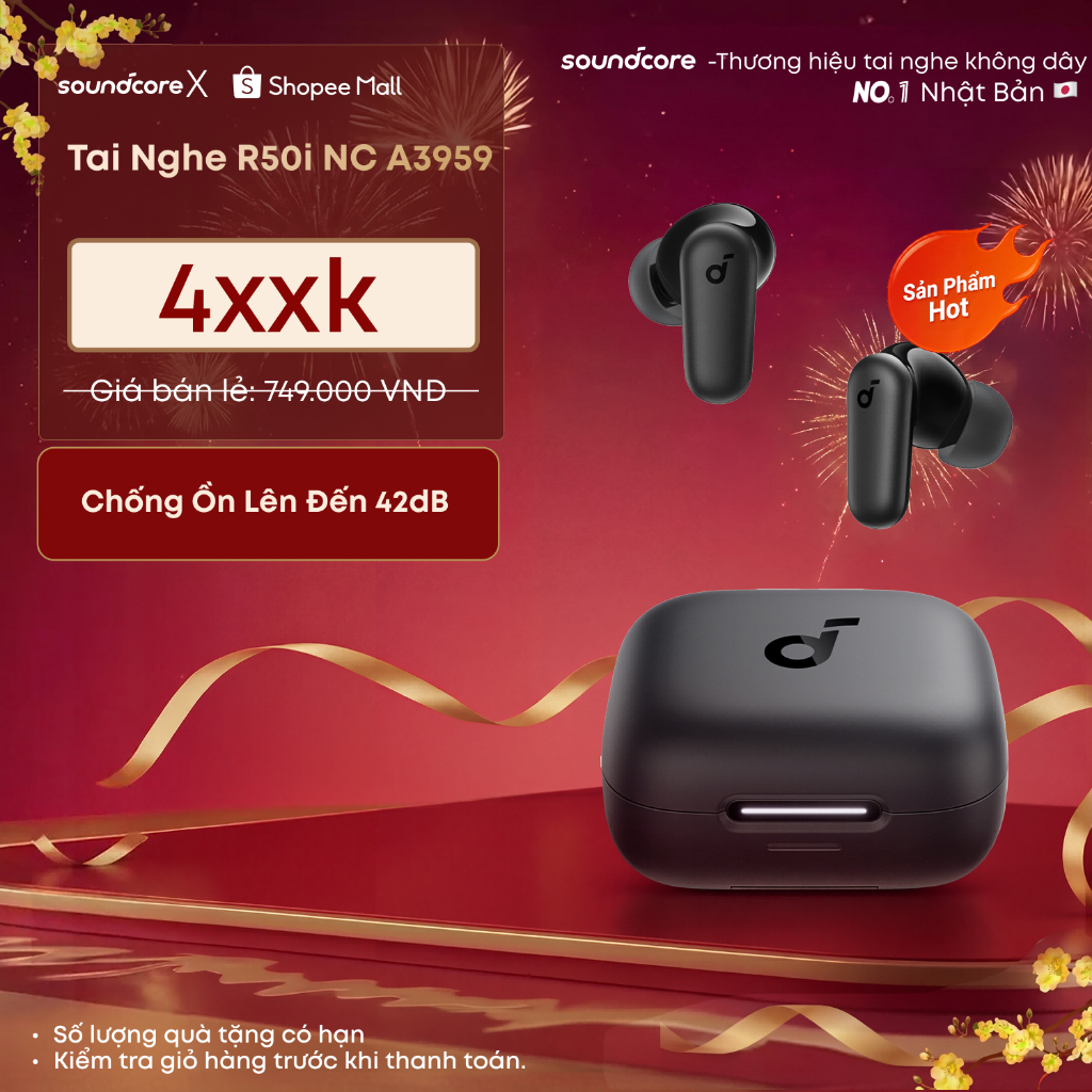 soundcore by Anker r50i nc Tai nghe không dây ANC Chống ồn mạnh mẽ và thông minh Âm trầm mạnh mẽ 45H IP54 A3959
