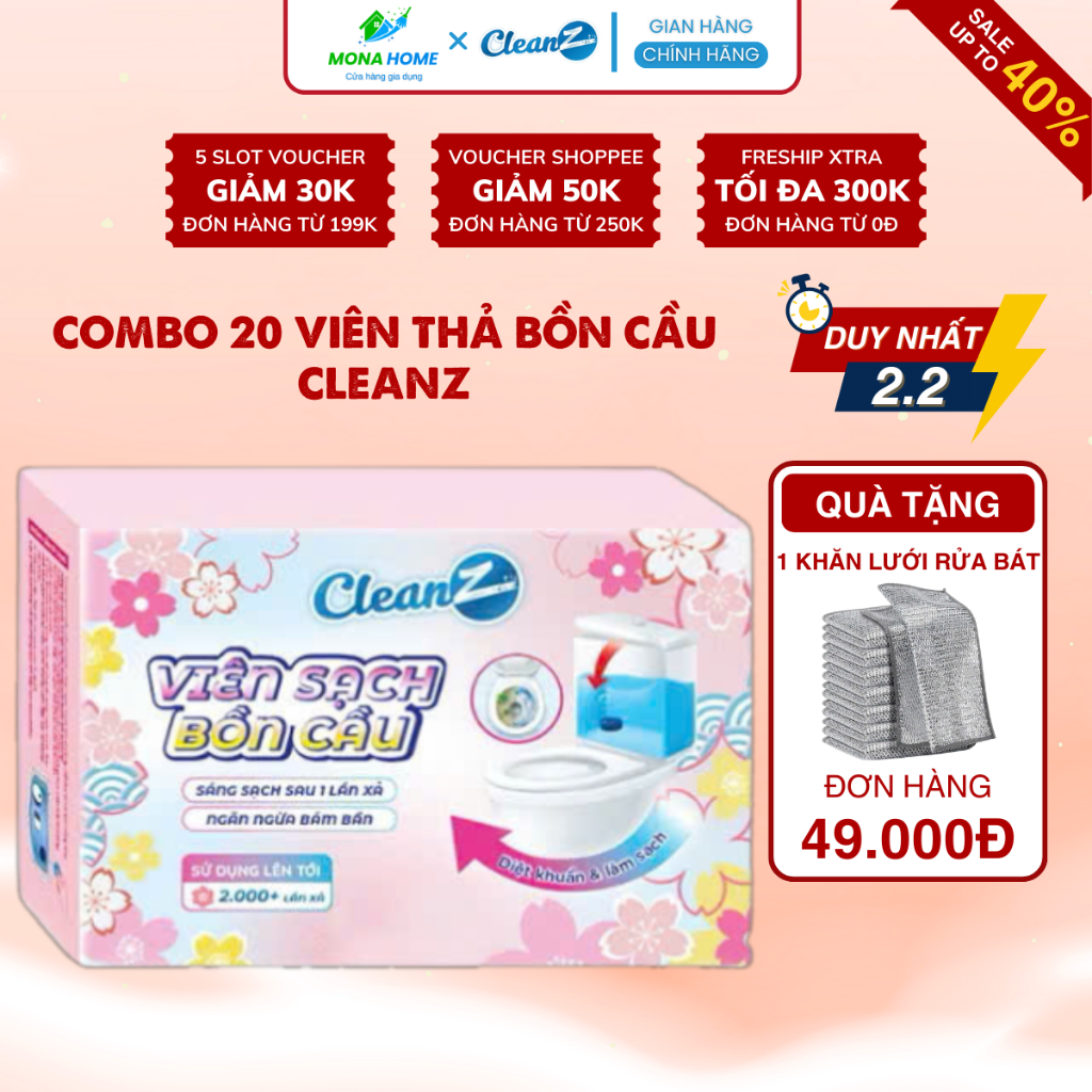 Combo 20 Viên thả bồn cầu CleanZ hương đào khử mùi nhà vệ sinh, Viên xả bồn cầu màu xanh thơm mát