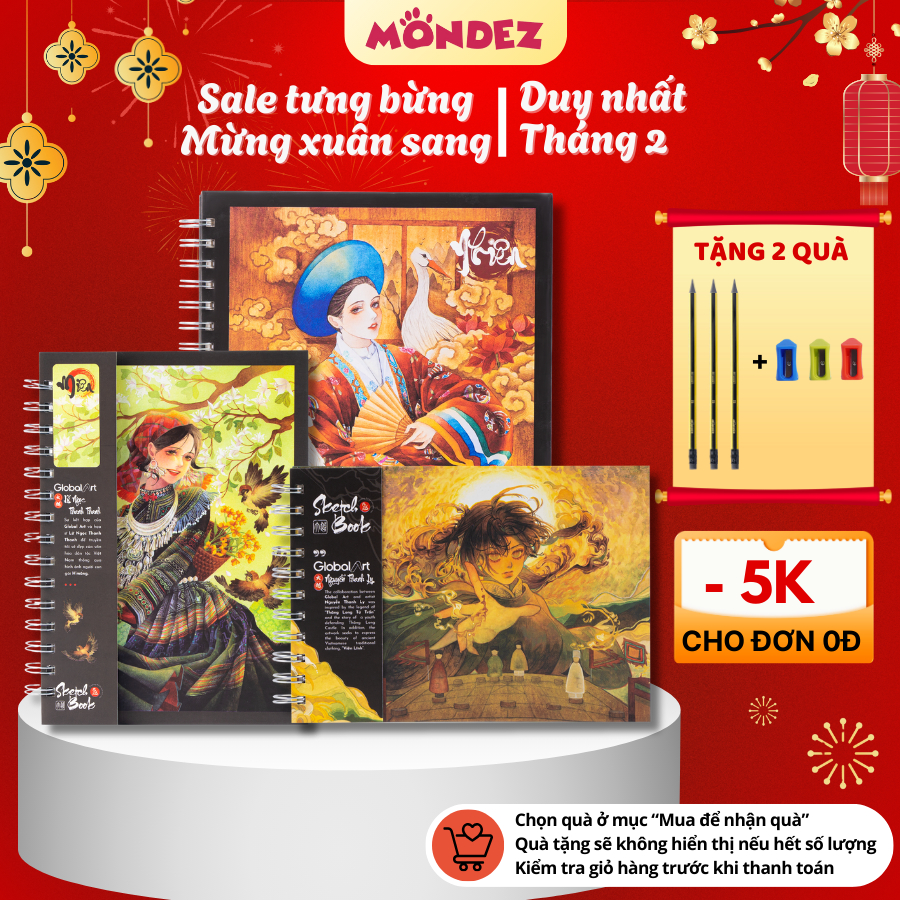 [CHÍNH HÃNG] Sổ Sketchbook Global Art 230GSM A4 A5, Sổ Vẽ Đa Chất Liệu 60 Trang, Sổ Phác Thảo Không Kỵ Tẩy