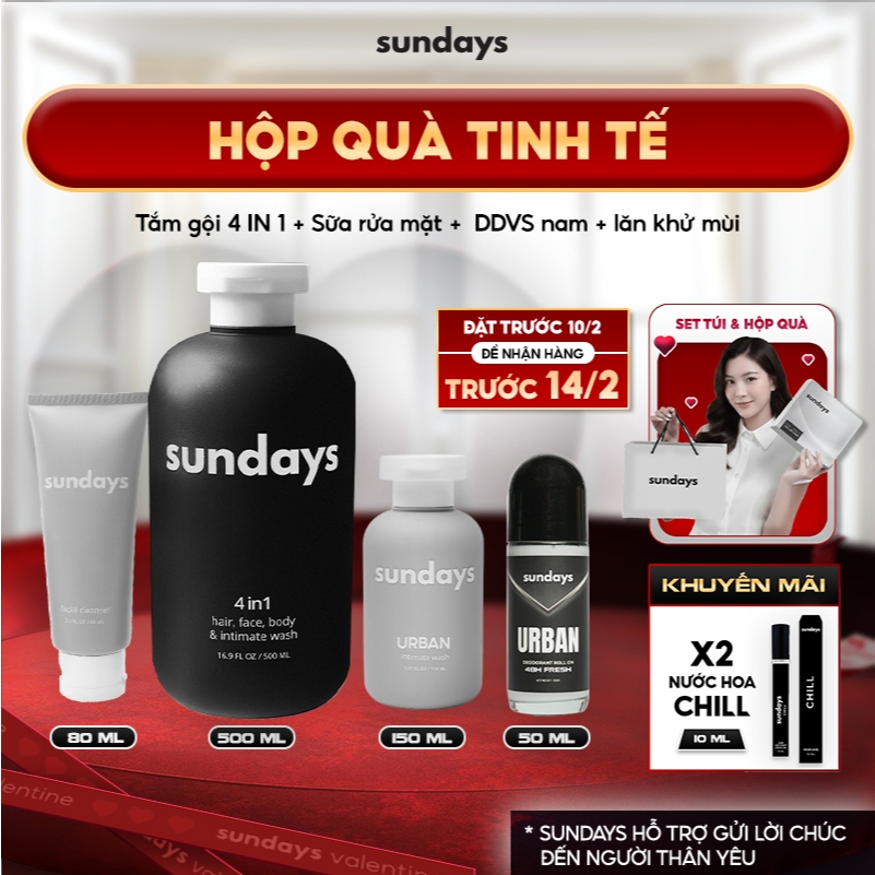 [TẶNG 1 QUÀ] Combo Set Quà Tặng Bạn Trai Sundays - Sữa Tắm Gội Nam 2in1 Giảm Mụn Lưng + Sữa Rửa Mặt + Dung Dịch Vệ Sinh