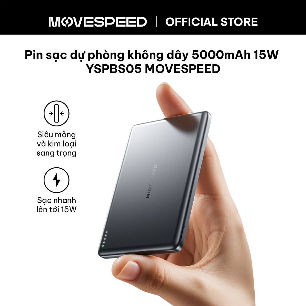 Pin sạc dự phòng 5000mAh không dây MoveSpeed Sạc nhanh không dây 15W Vỏ kim loại